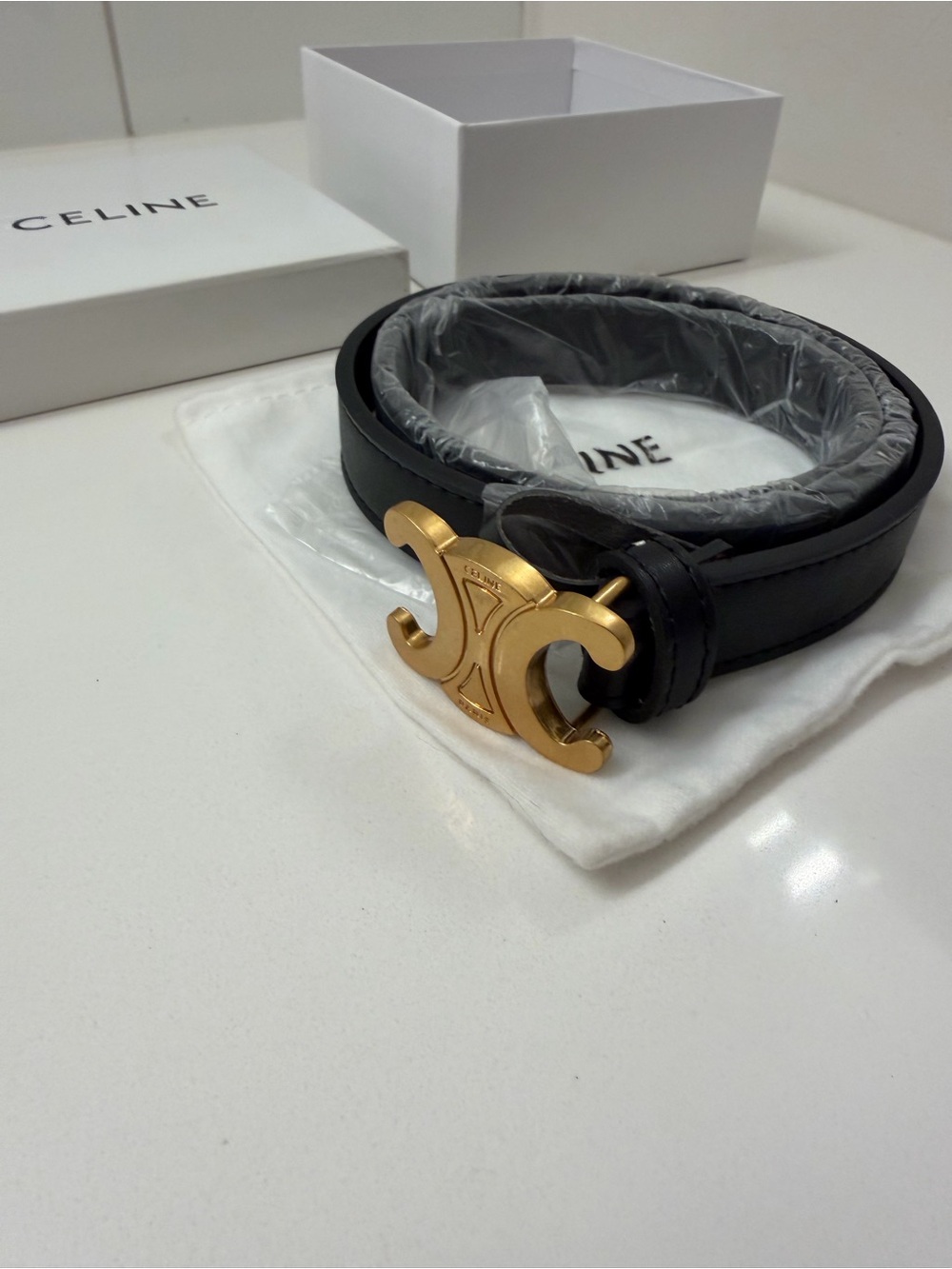 Celine Black Leather Belt Bag Strap with Gold Triomphe Buckle